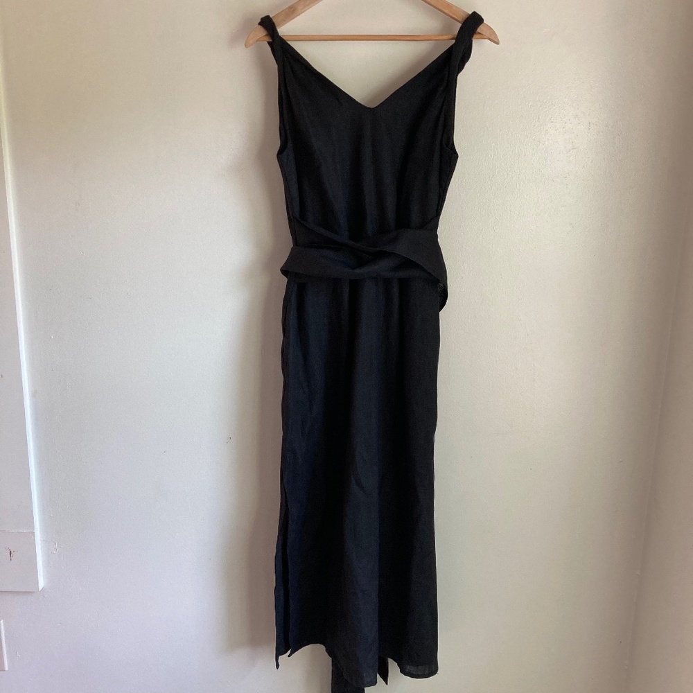 Black Midi Dress with Knot Waist